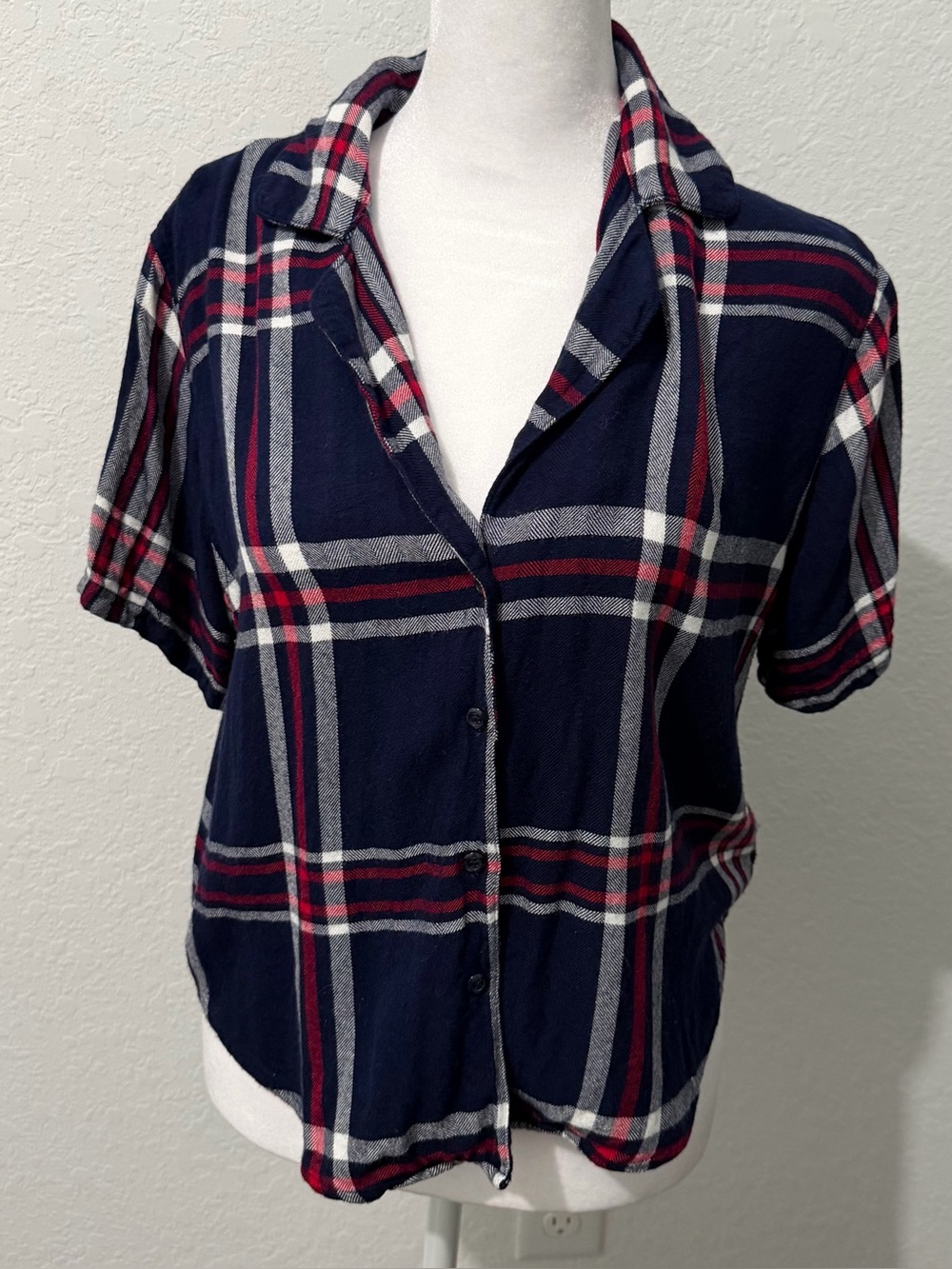 Rails Navy Plaid Button-Front Women’s Top size S
